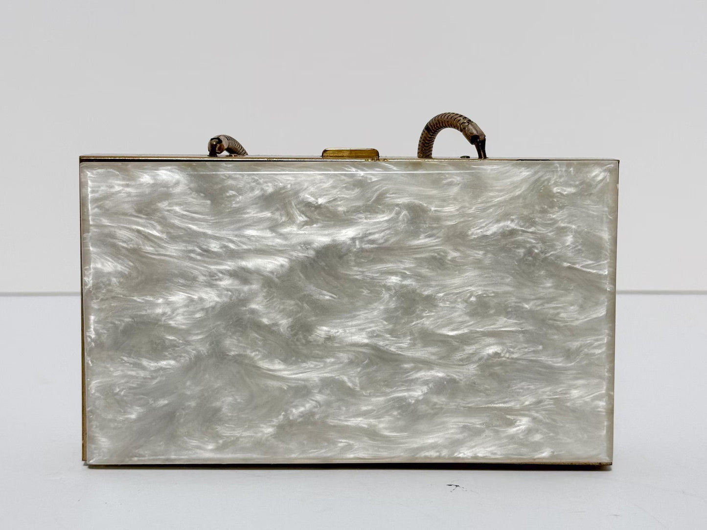 Pearlescent Crystal Hard Shell Minaudière Clutch