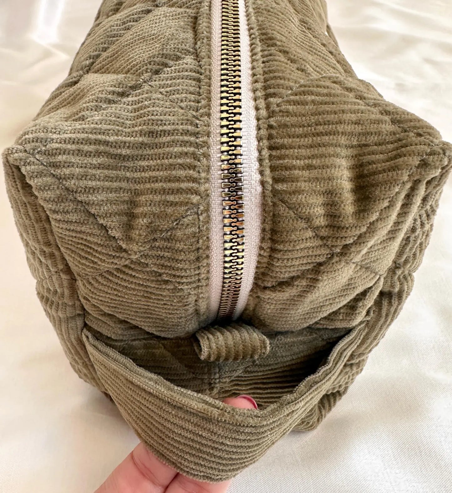 Quilted Corduroy Check Lining Makeup Bag