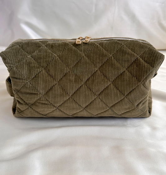 Quilted Corduroy Check Lining Makeup Bag