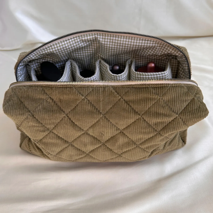 Quilted Corduroy Check Lining Makeup Bag