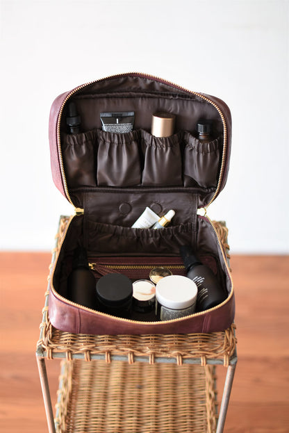 Vintage Leather Cosmetic Train Case