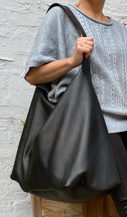 Oversized Soft Leather Slouch Shoulder Tote