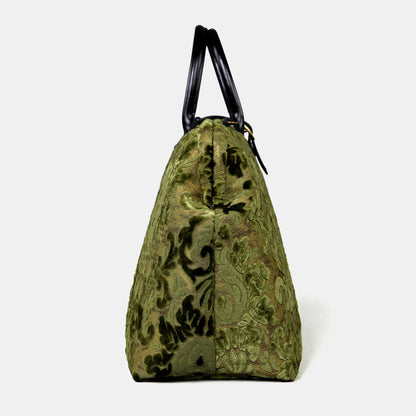 Olive Damask Tapestry Vintage Carpet Bag