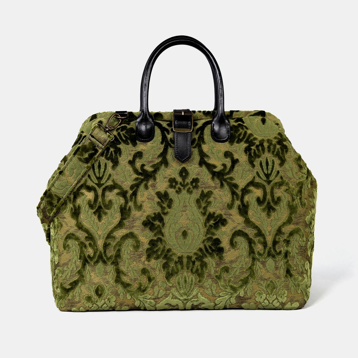 Olive Damask Tapestry Vintage Carpet Bag