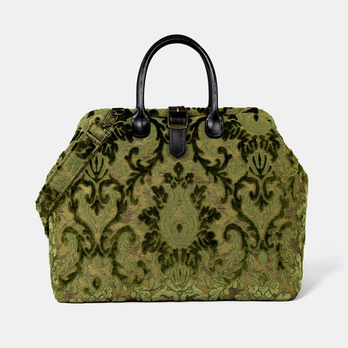 Olive Damask Tapestry Vintage Carpet Bag