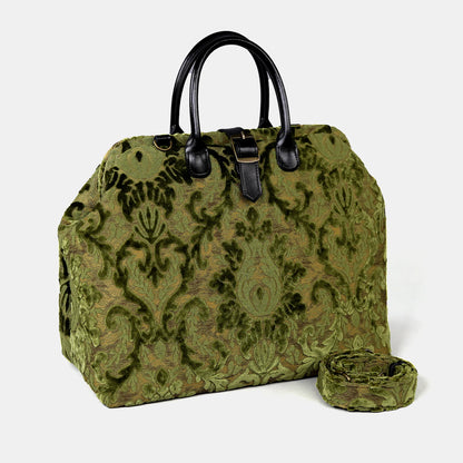 Olive Damask Tapestry Vintage Carpet Bag
