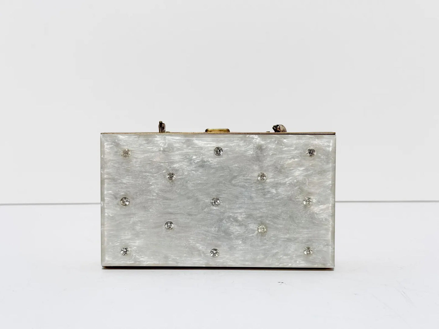 Pearlescent Crystal Hard Shell Minaudière Clutch