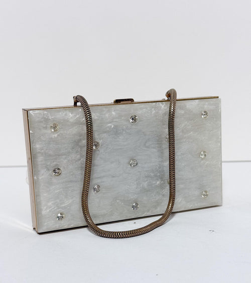 Pearlescent Crystal Hard Shell Minaudière Clutch