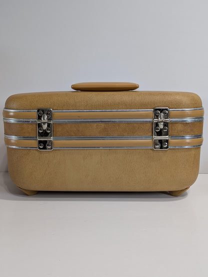 Vintage Tan Hard Shell Makeup Train Case