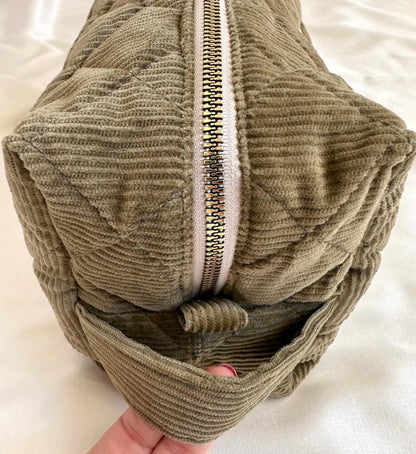 Quilted Corduroy Check Lining Makeup Bag