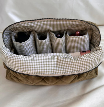 Quilted Corduroy Check Lining Makeup Bag