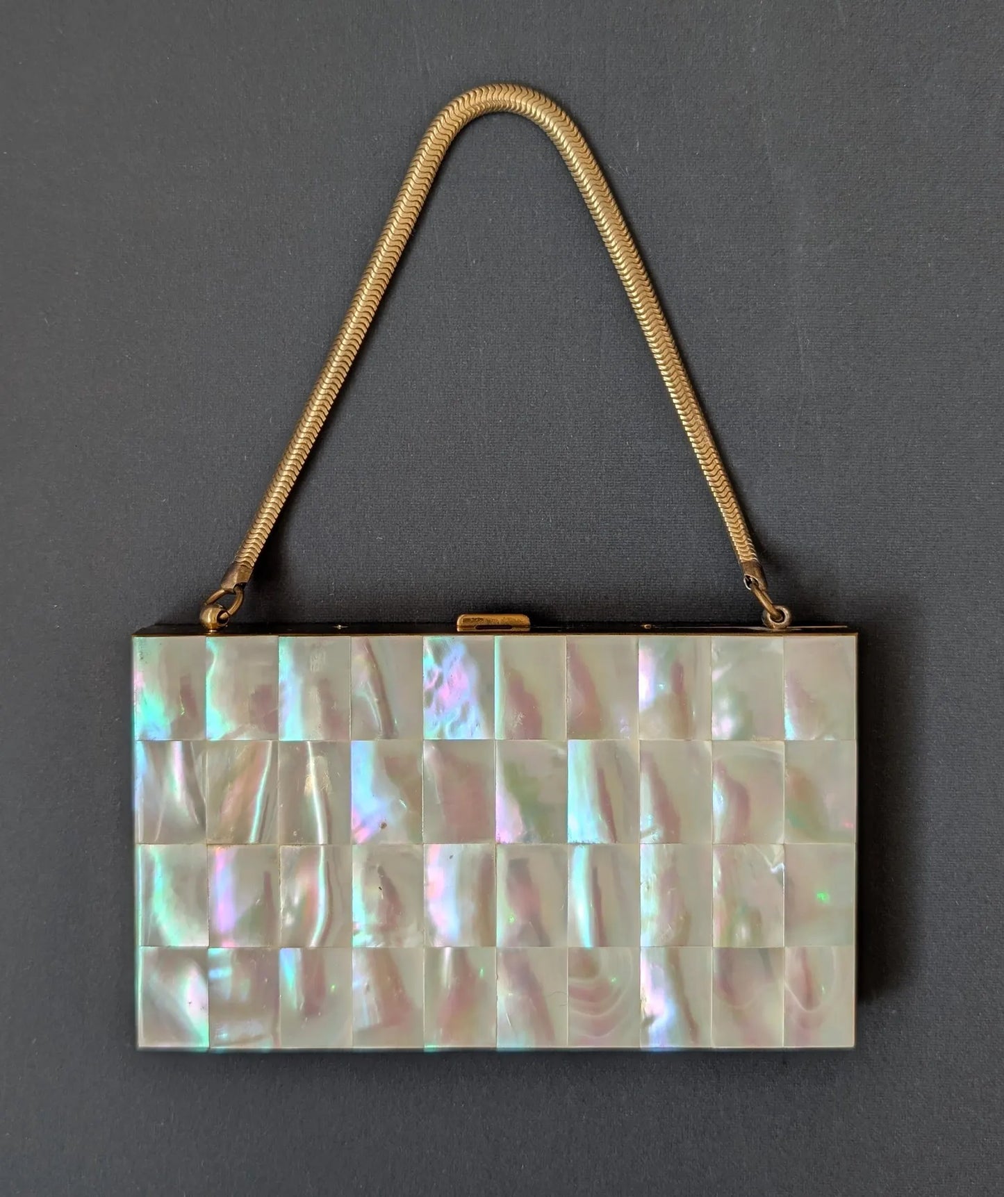 Mother of Pearl Agate Inlay Hard Minaudière Clutch