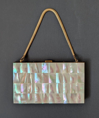 Mother of Pearl Agate Inlay Hard Minaudière Clutch