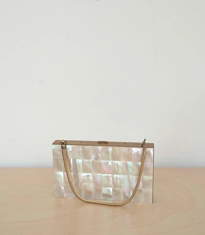 Mother of Pearl Agate Inlay Hard Minaudière Clutch