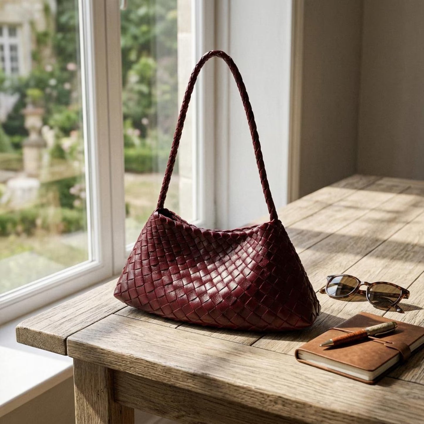 Woven Leather Hobo Shoulder Bag