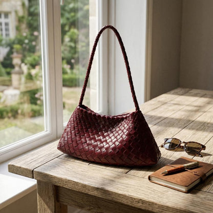 Woven Leather Hobo Shoulder Bag