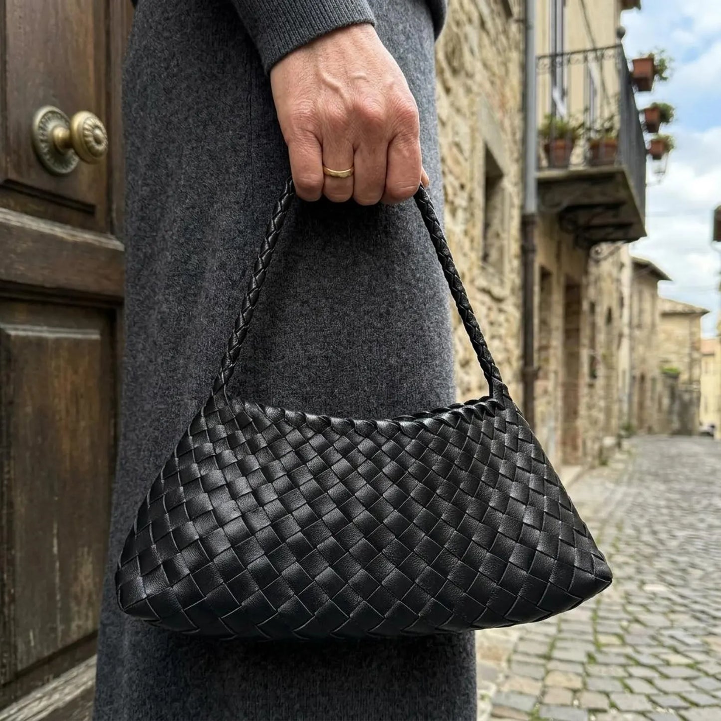 Woven Leather Hobo Shoulder Bag