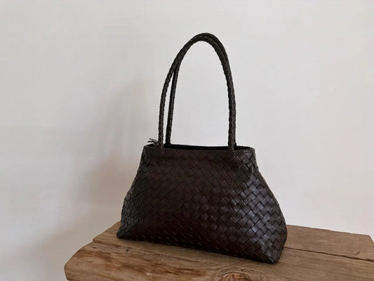 Hand Woven Leather Shoulder Tote Bag