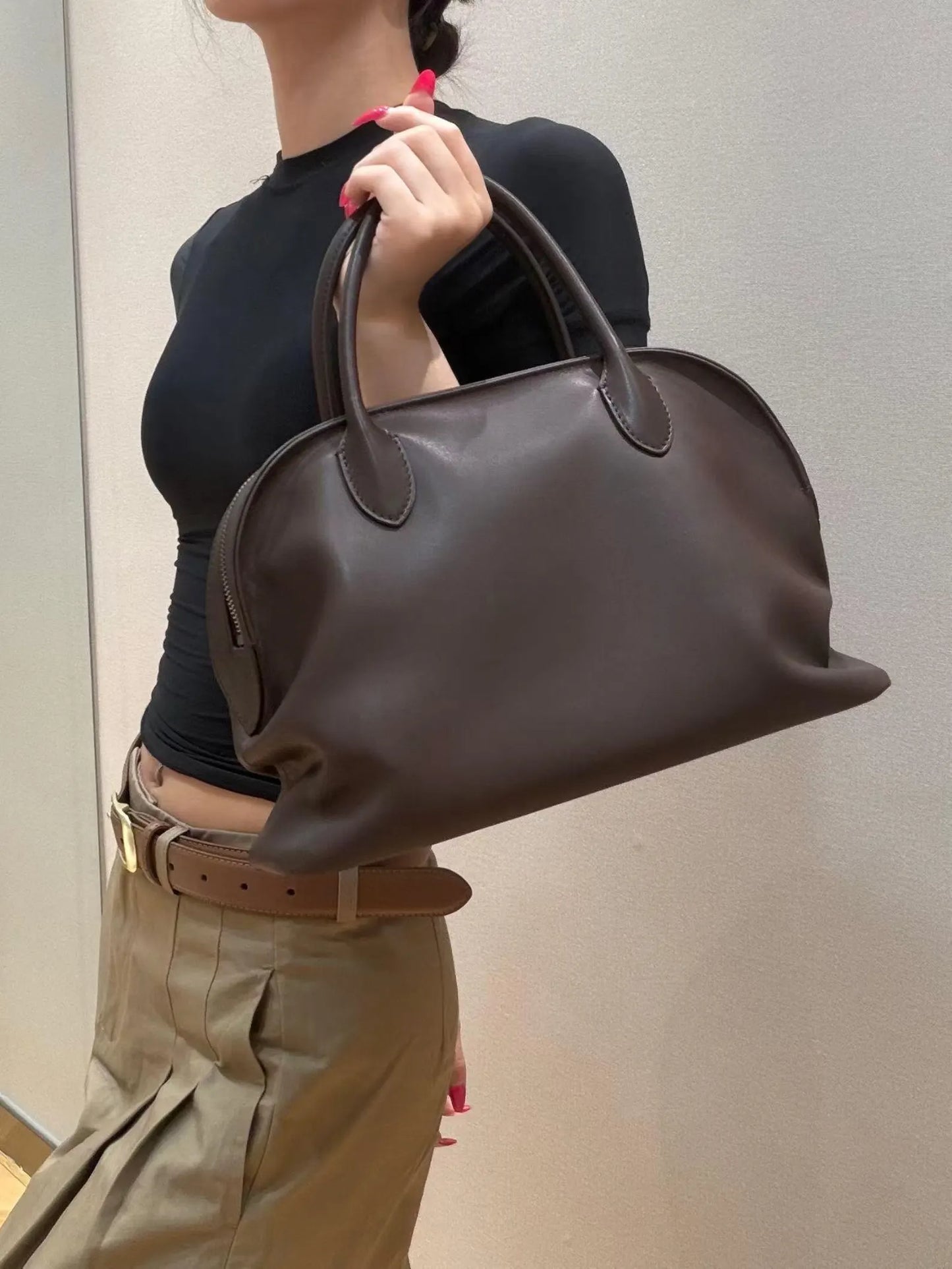 Soft Leather Zip Top Hand Shoulder Bag