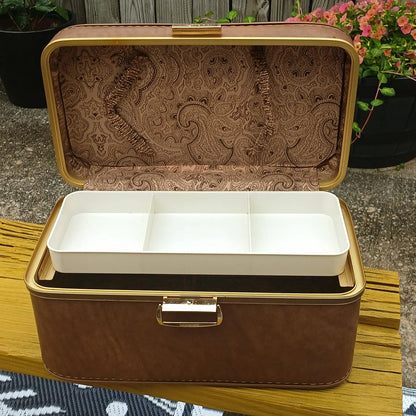 Vintage Lockable Faux Leather Cosmetic Train Case