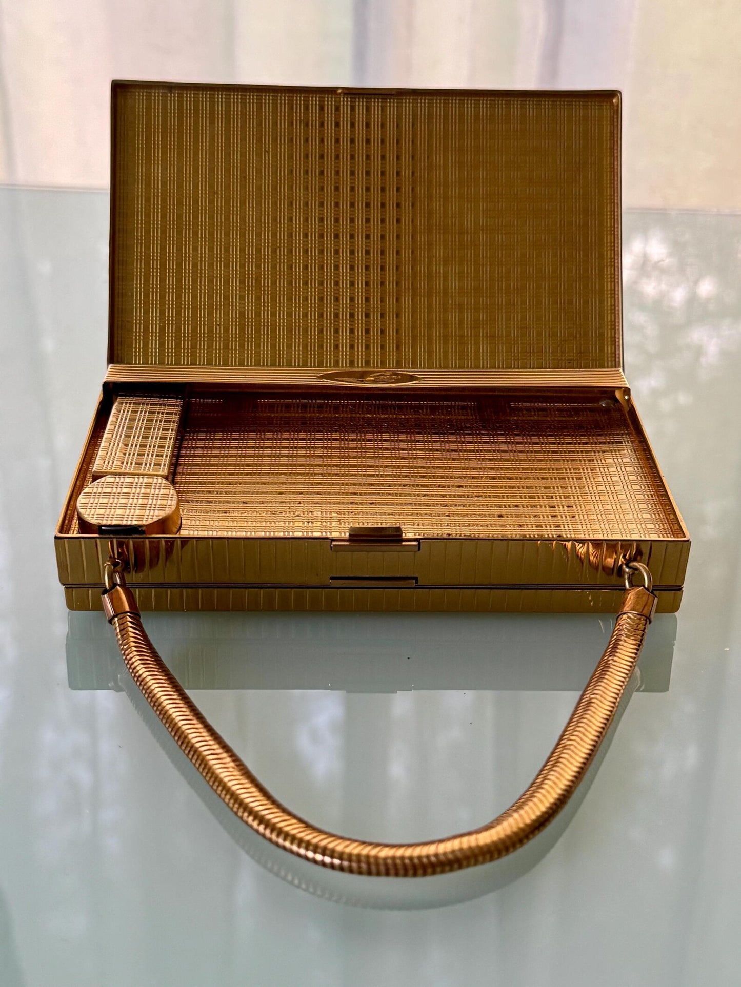 Vintage Ribbed Gold Crystal Minaudière Clutch