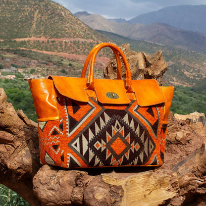 Moroccan Kilim Leather Trim Carpet Bag