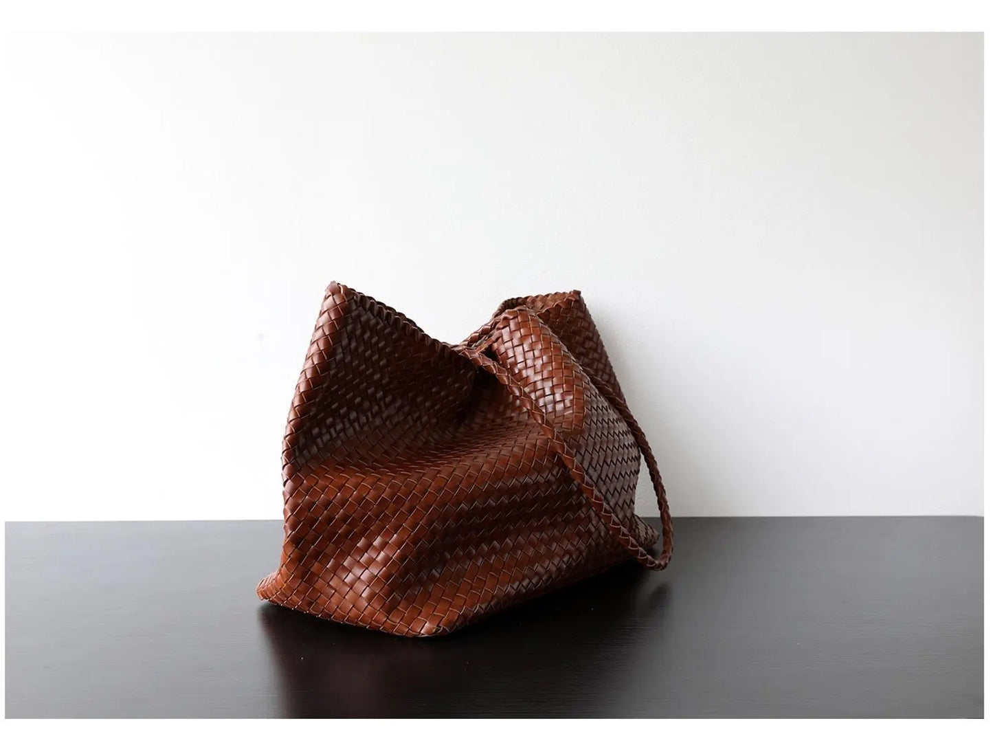 Hand Woven Soft Sheepskin Convertible Shoulder Crossbody Tote Bag