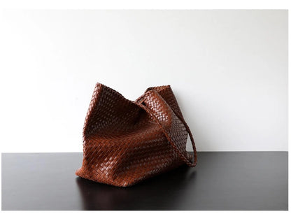 Hand Woven Soft Sheepskin Convertible Shoulder Crossbody Tote Bag