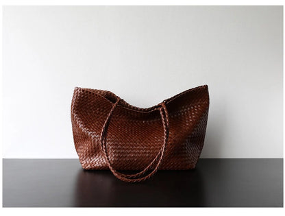 Hand Woven Soft Sheepskin Convertible Shoulder Crossbody Tote Bag