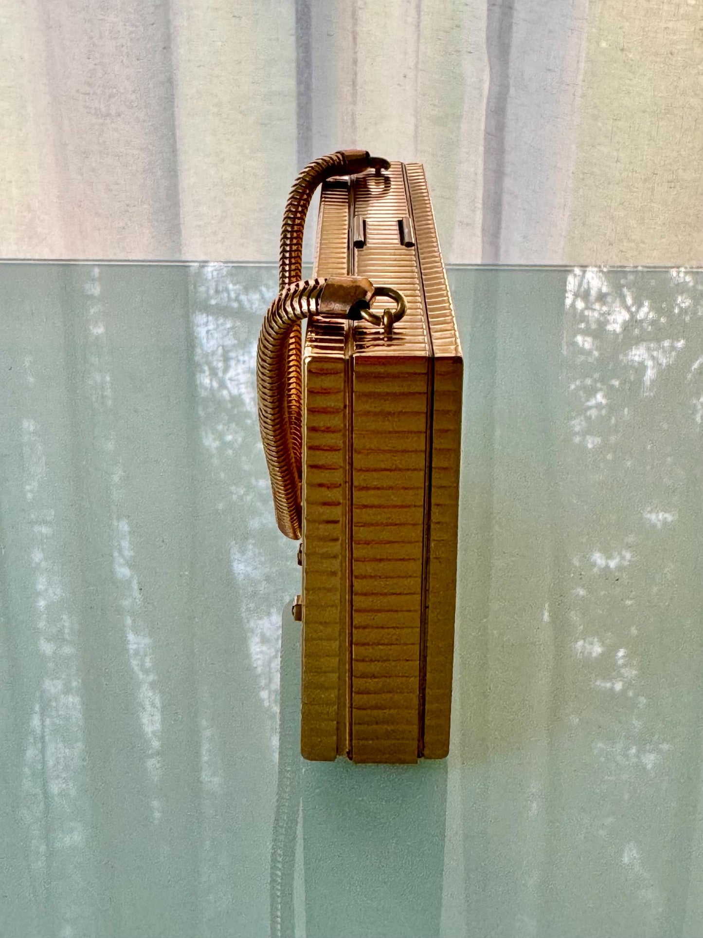 Vintage Ribbed Gold Crystal Minaudière Clutch