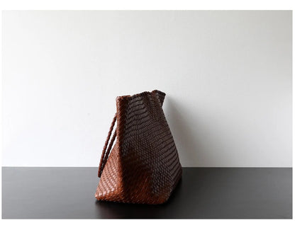 Hand Woven Soft Sheepskin Convertible Shoulder Crossbody Tote Bag