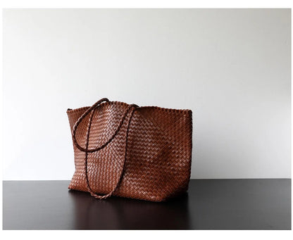Hand Woven Soft Sheepskin Convertible Shoulder Crossbody Tote Bag