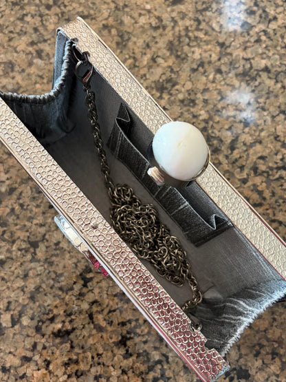 Art Deco Mother of Pearl Agate Inlay Minaudière Clutch