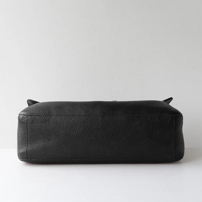 Elegant Black Full Grain Cow Leather Turn Lock Flap Shoulder Tote Bag