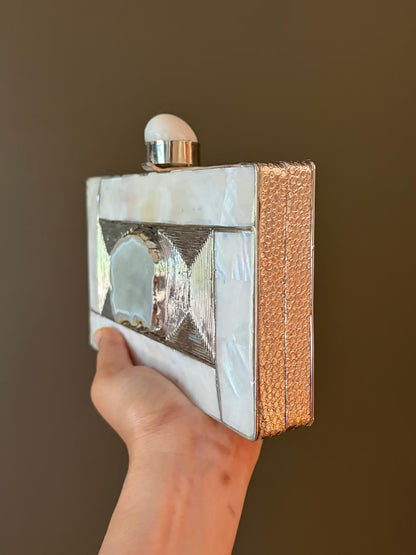 Art Deco Mother of Pearl Agate Inlay Minaudière Clutch