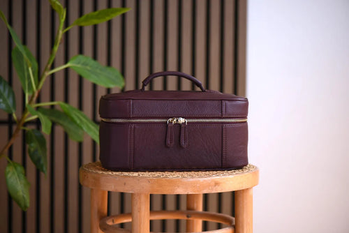 Vintage Leather Cosmetic Train Case